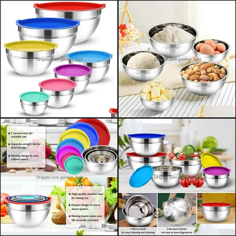 bowls mixing with lids set 7pcs stainless steel bowls metal nesting storage for kitchen prep baking