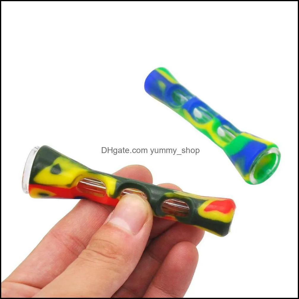 silicone smoking pipe glass bongs 3.4 inches cigarette hand pipes portable mini tobacco pipe cigarettes holder