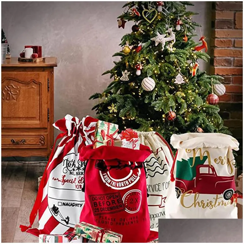 christmas gift bag with drawstring santa sacks candy cookie storage large bag xmas tree ornament festival decoration