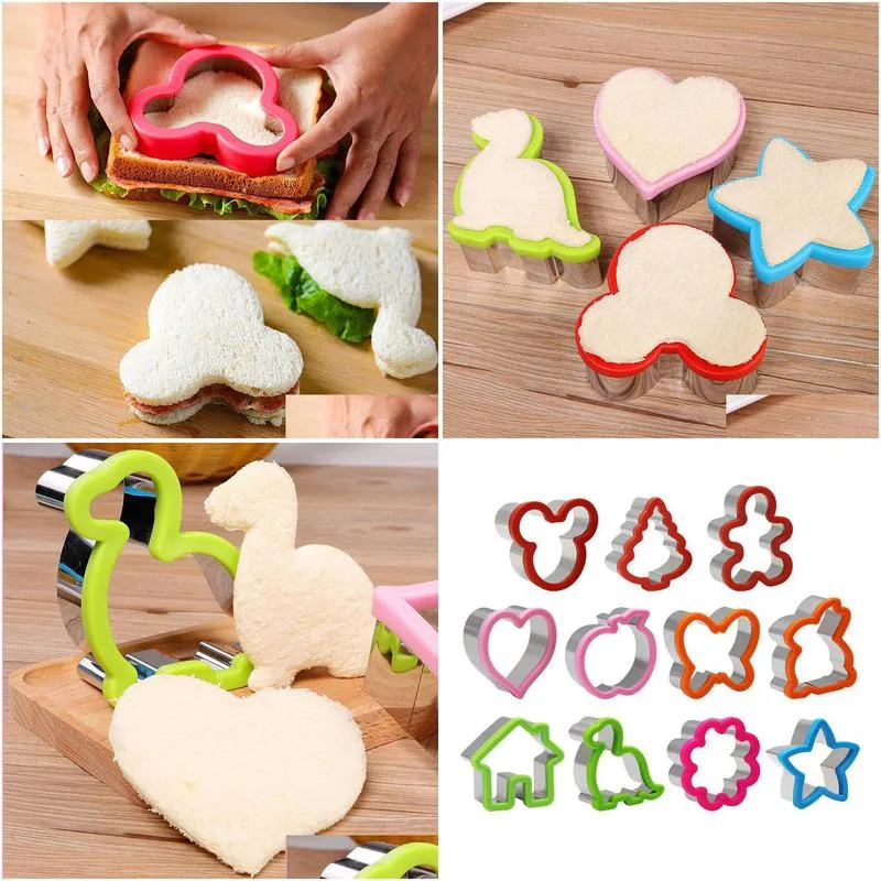 sandwich cutter set for kids easter animal dinosaur stainless steel bread mould metal forms cookie cutters biscuit mold tools