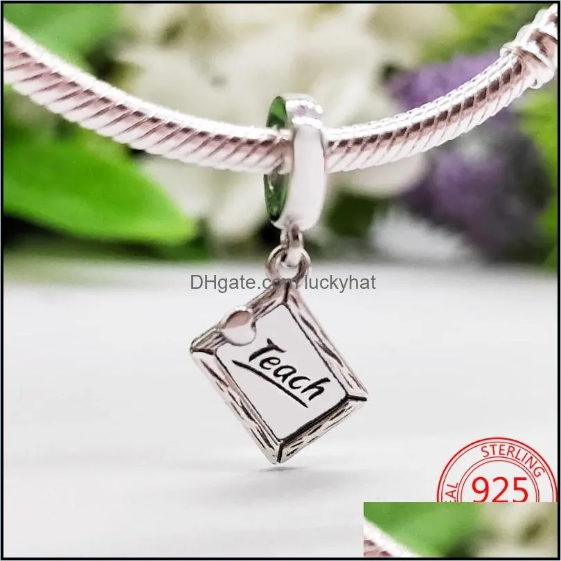 charms 100 real 925 sterling silver blackboard teach with love fit original bracelet necklace s925charmscharms