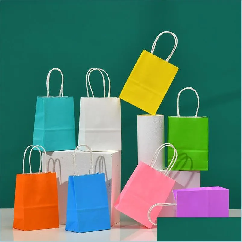 50pcs lot color kraft paper bag with handles 21x11x27cm festival gift wrap bag for party wedding celebrations