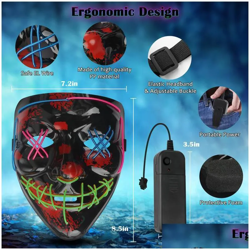 2023 festive party halloween mask led light up funny masks the purge election year festival cosplay costume supplies