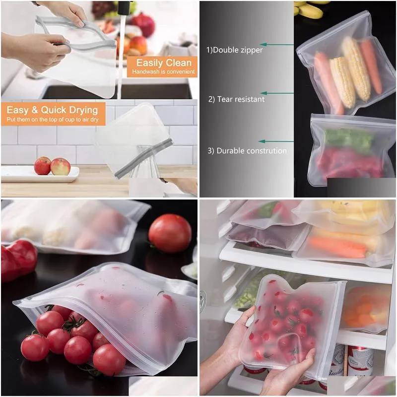 reusable food storage bags leakproof containers reusable stand up zip shut bag cup resealable lunch bags for meat fruit veggies