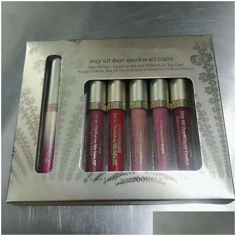 dhs stay all day sparkle all night liquid lipstick and glitter lip top coat 6pcs/set in stock