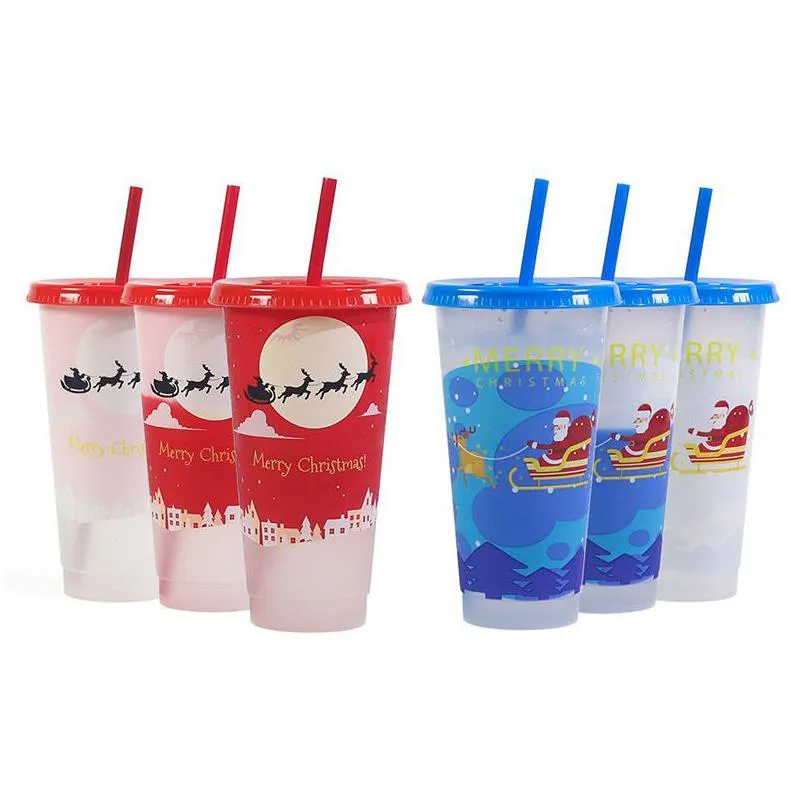 drinkware 710ml christmas halloween cup temperature sensitive cold water color changing cups reusable magic plastic christmas decorative juice cupes with lid