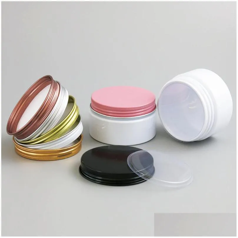 storage bottles jars 24pcs/lot 100g white cosmetic jar containers skincare cream 100ml for cosmetics packaging plastic with metal