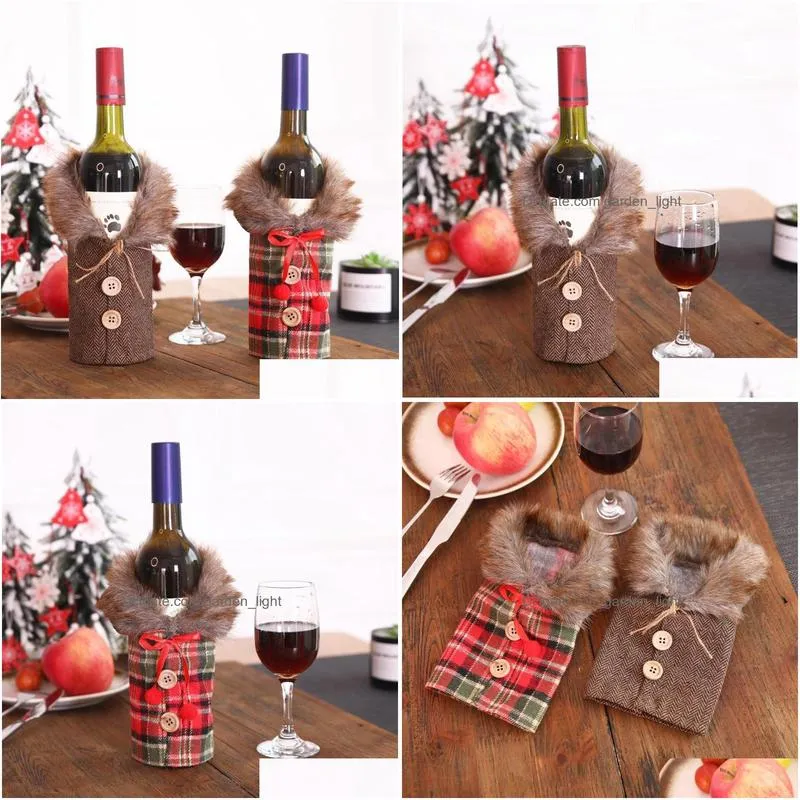 christmas decorations wine bottle cover set santa claus striped lattice gift bag year party table decoration