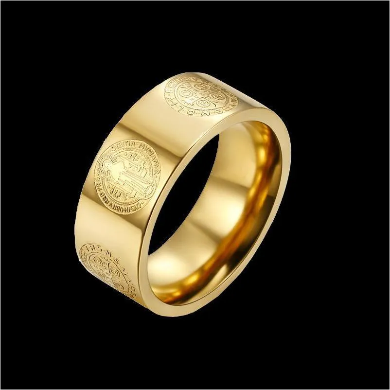 cluster rings gold color catholic jewelry stainless steel st saint benedict ring for men women drop