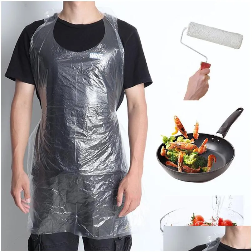 aprons 100pcs/set disposable waterproof oil proof antifouling pe plastic transparent apron