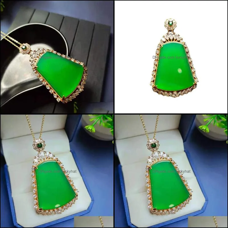 pendant necklaces agate high green safetyblessing card chalcedony925silver inlaid female ornament live broadcastpendant