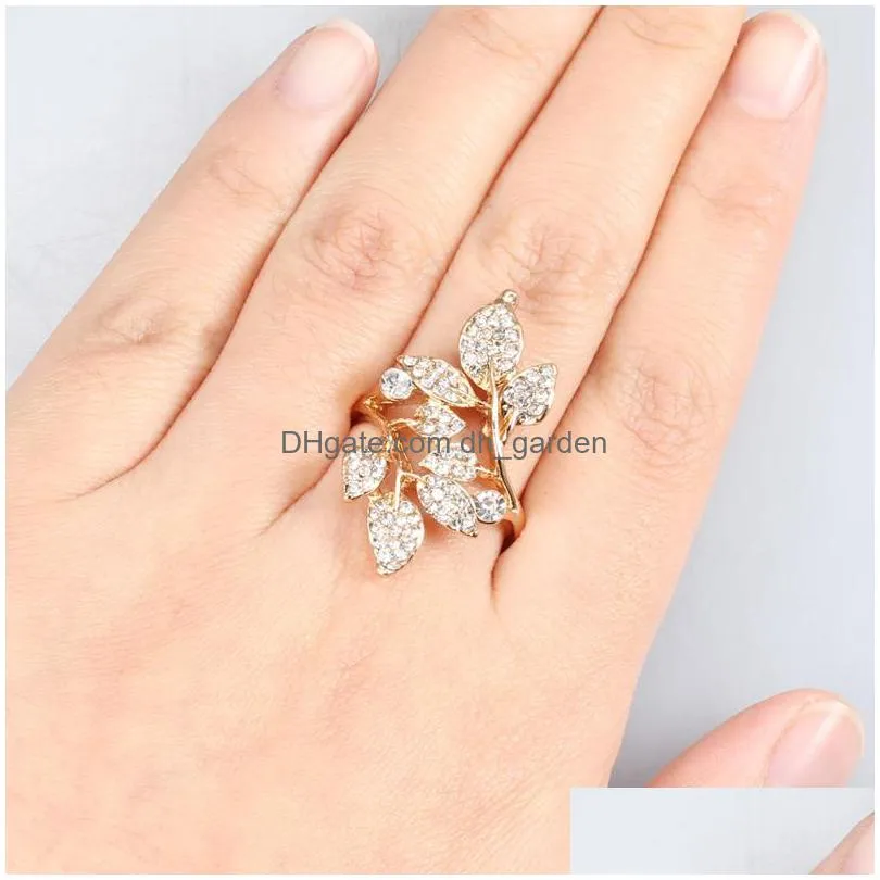 cluster rings alloy ring luxury gold leaf cubic zirconia personality exaggerated woman big latest fashion jewelry wedding gift