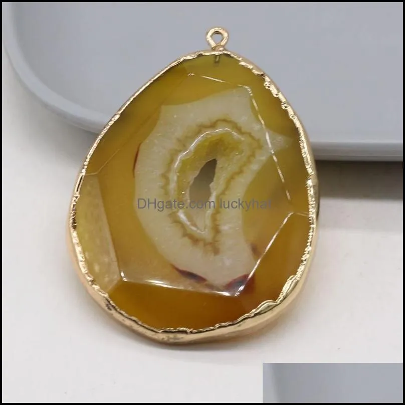 charms natural semiprecious stone pendant yellow agate gilded edge 40x50mm diy jewelry making necklace bracelet giftcharms