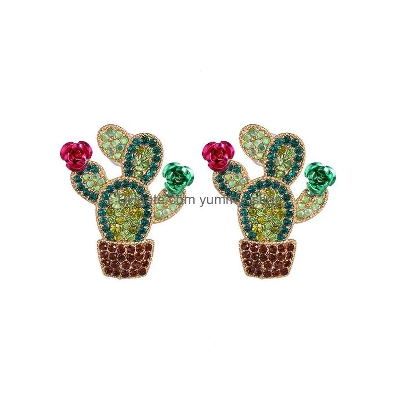 fashion jewelry colorful rhinstone cactus earring lady stud earrings