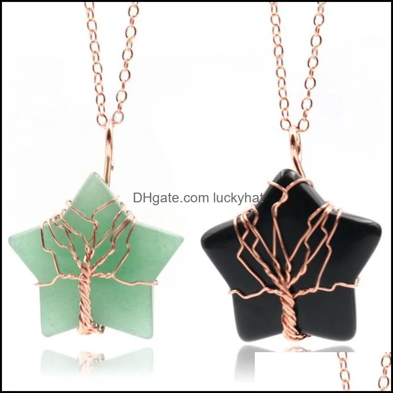 pendant necklaces natural healing crystal stars charm jewellery rose gold tree of life necklace for women and menpendant