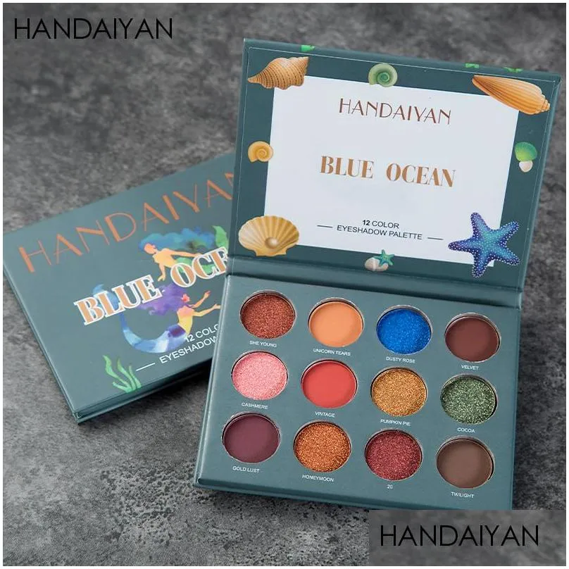 dhs handaiyan 12colors eyeshadow palette cosmetics matte glitter shimmer eye shadow makeup give it to me and blue ocean