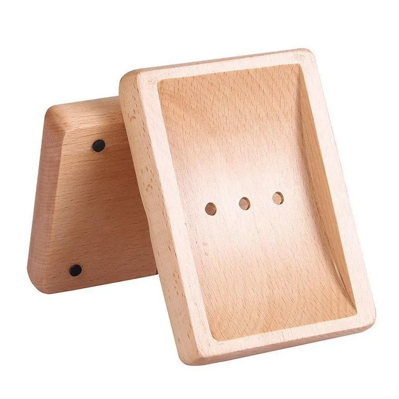 party favor natura wooden bathroom shower soap box dish storage plate drain tray holder case for bath shower