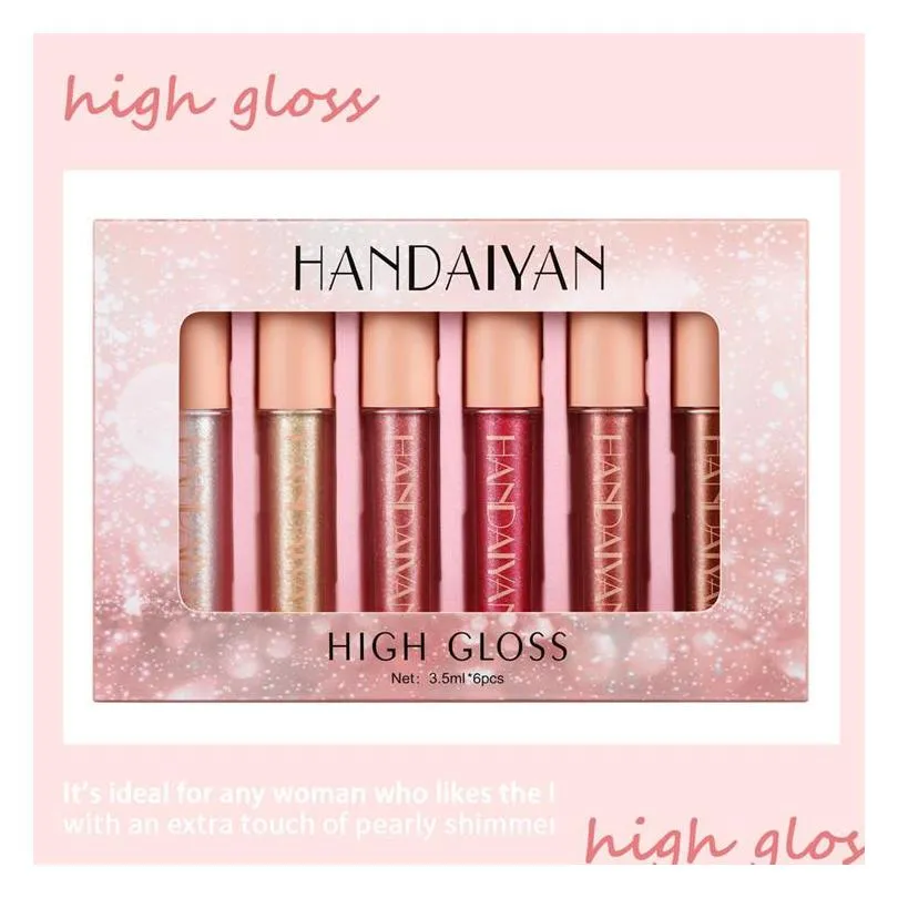 drop handaiyan shiny gold lipgloss set highlighter lip gloss set moisturizer metallic diamond nutritious pearly makeup