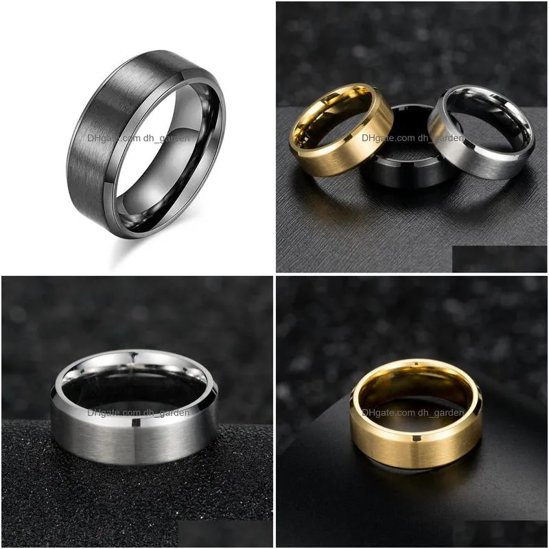 cluster rings 8mm mens titanium steel wire drawing dumb light ring