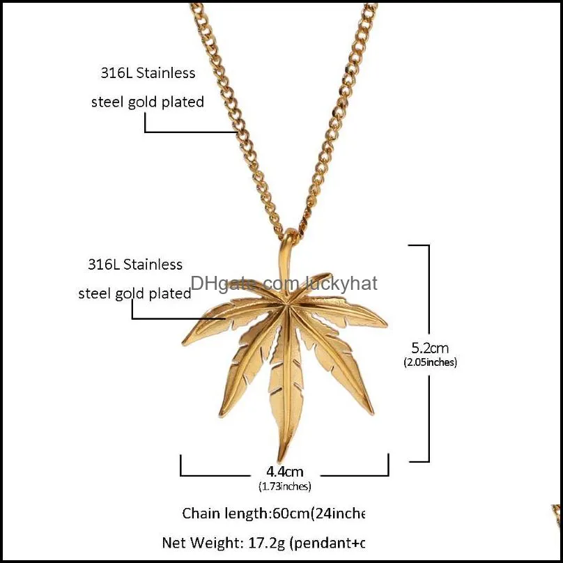 pendant necklaces hiphop stainless steel leaf maple vacuum plating color preserving mens necklacependant necklacespendant