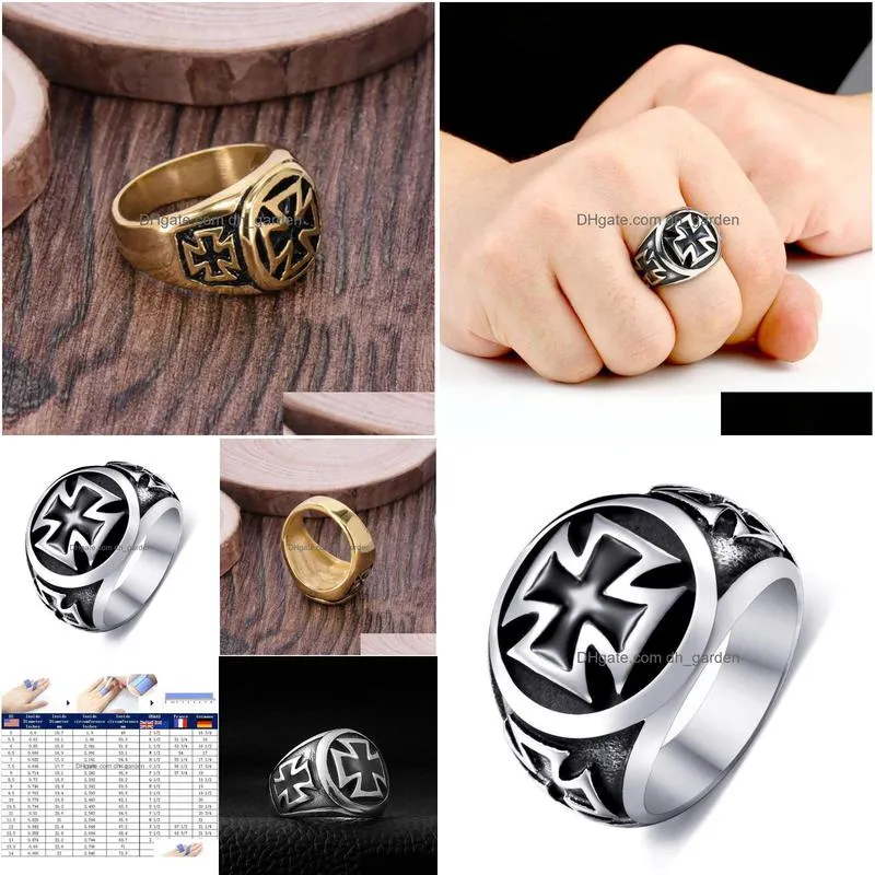 cluster rings creative design classic punk high quality metal templars knights cross ring men religious style rock biker jewelry gift