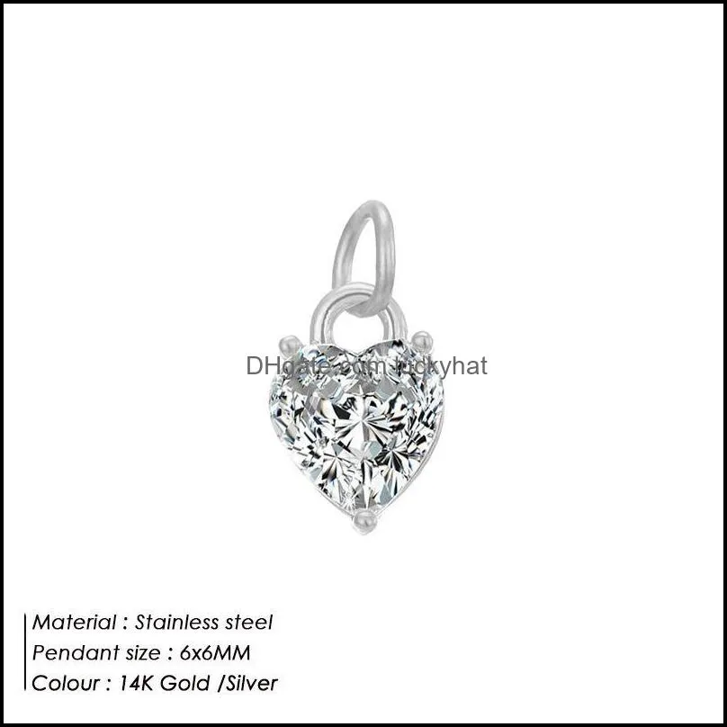 charms 316l stainless steel pendants for necklace heart round zircon diy bracelet accessories jewelry making