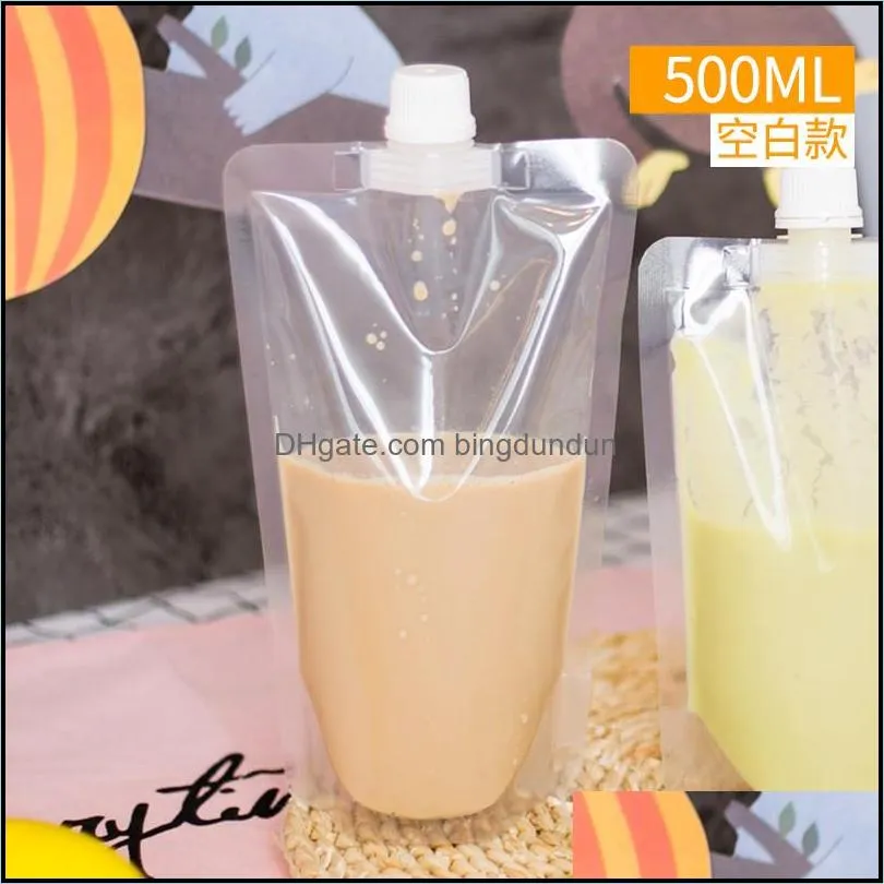 disposable beverage bag juice letters printed juice fruit milk tea bag with nozzle 300ml/400ml/500ml juice milk tea bags