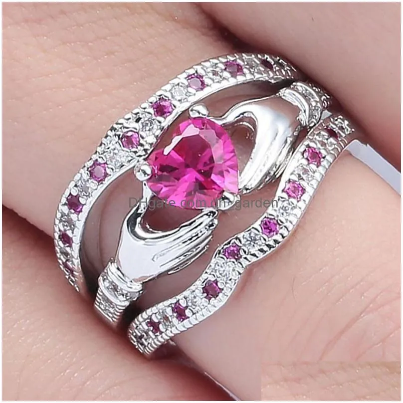 cluster rings 3 pcs ring set elegant women heart zircon casual party engagement wedding