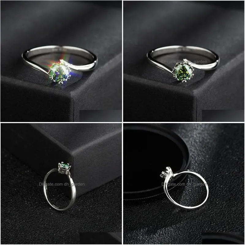 cluster rings boeycjr 925 silver snowflake 0.5ct/1ct/2ct green moissanite vvs1 engagement wedding ring for women