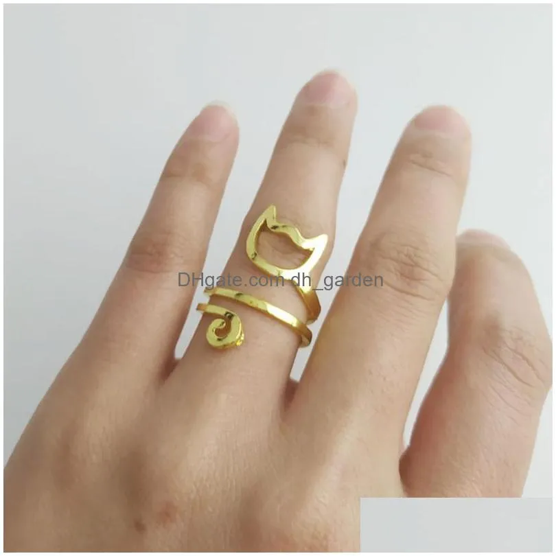 cluster rings creative simple hollow out cat opening ring fashion 3color metal animal accessories cute sweet girl party jewelry gift