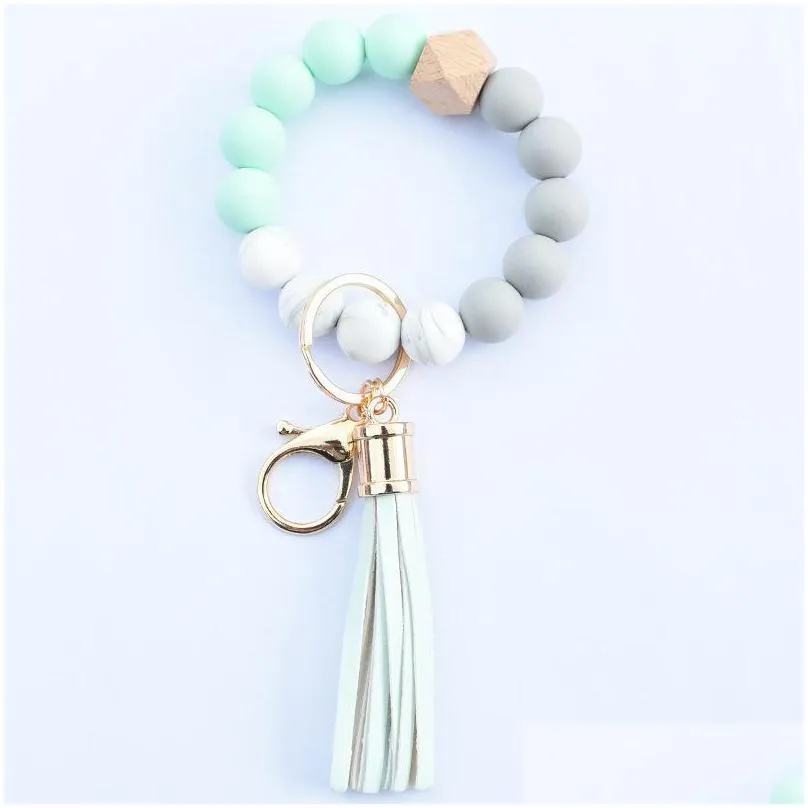 silicone beaded bangle keychain with tassel for women party favor wristlet key ring bracelet dhs