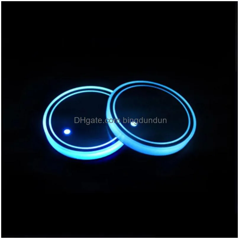 supplies 1pcs car led cars cup holder bottom pad wheel light cover decorative atmosphere welcome light antislip mat color coaster inventory