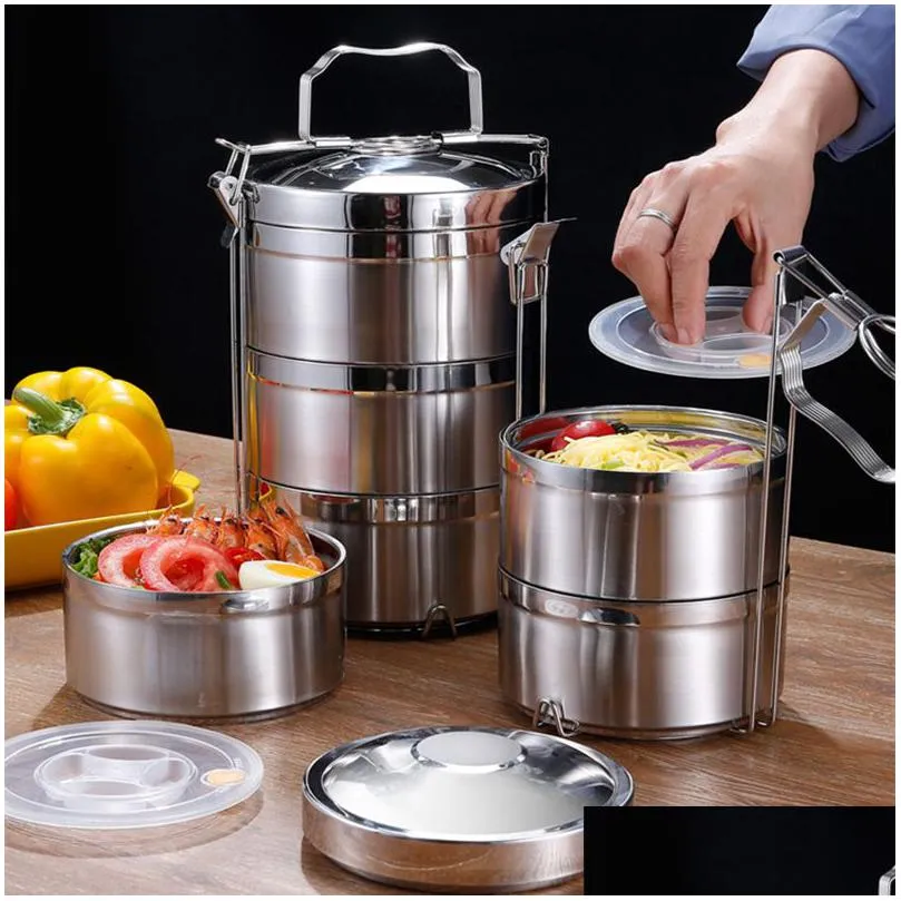 stainless steel lunch box kitchen tableware portable thermal insulation student cutlery food airtight storage container