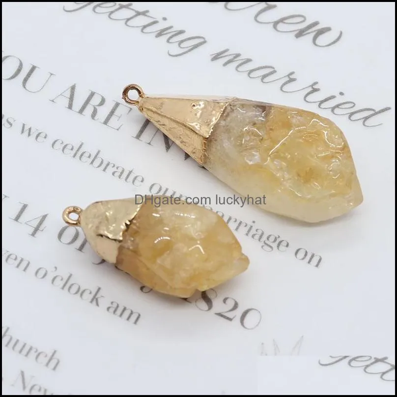 charms natural stone exquisite yellow ore crystal pendant irregular quartz gemstone for diy handmade necklace accessoriescharms