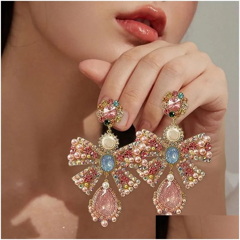 fashion jewelry faux pearl butterfly dangle earrings water drop crystal rhinestone stud earrings