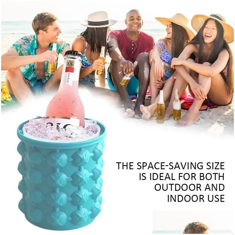 portable 2 in 1 large silicone ice cube mold maker tray bucket wine cabinet with lids party beverage frozen whiskey cocktail 