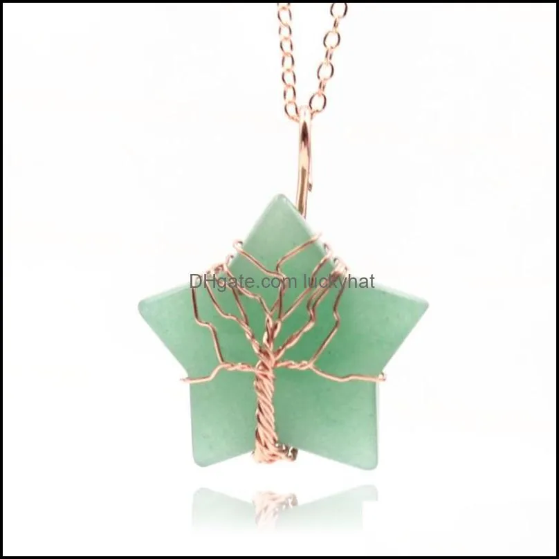 pendant necklaces natural healing crystal stars charm jewellery rose gold tree of life necklace for women and menpendant