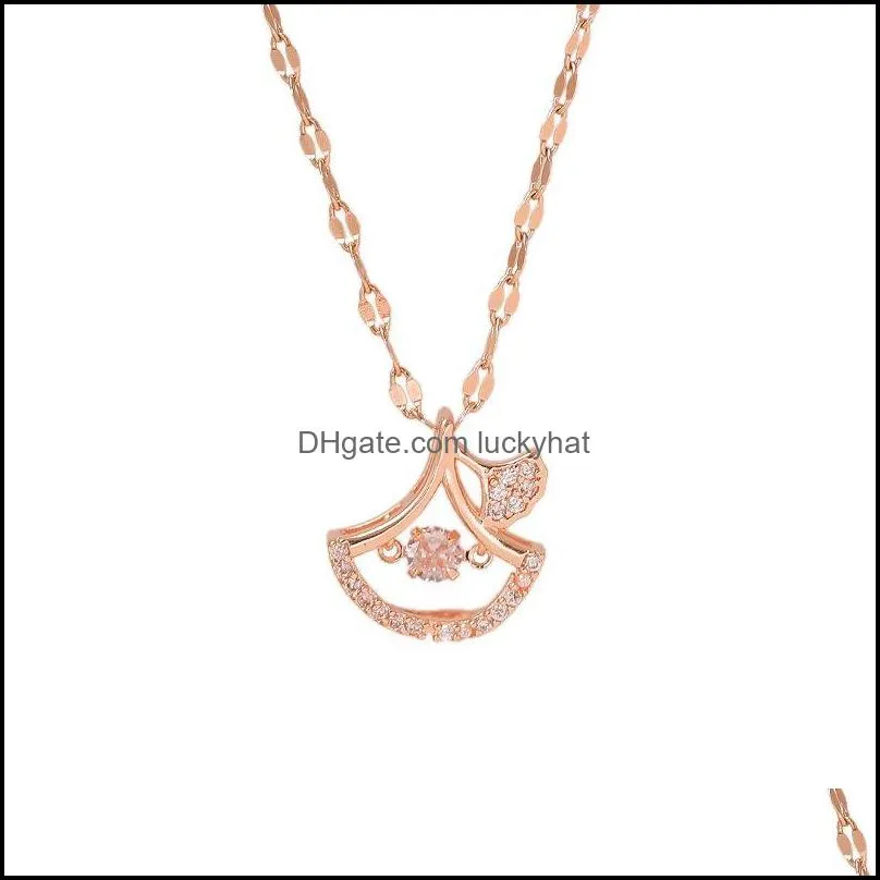 pendant necklaces temperament cz diamond gold plated fan clavicle chain fashion leaf necklace friends couple women giftspendant