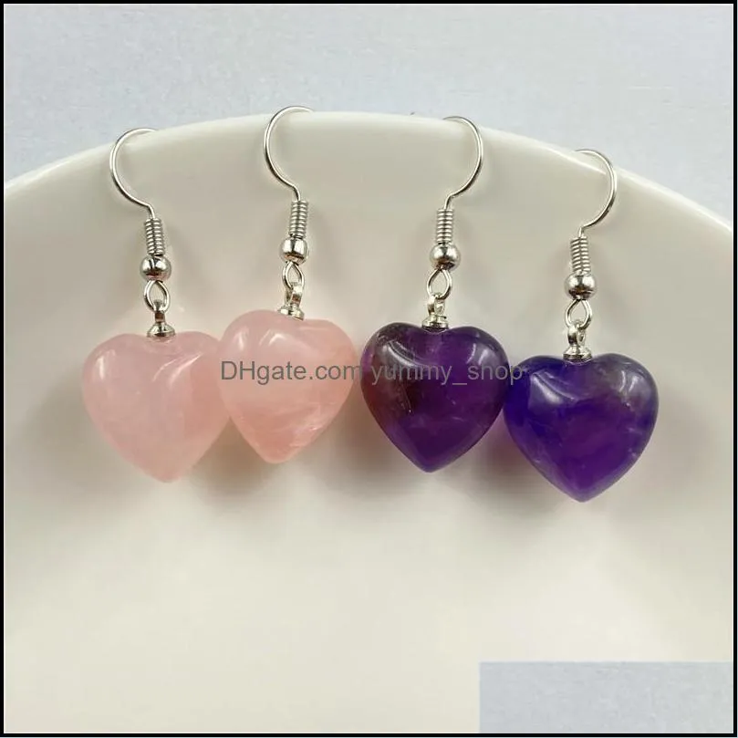 16x18x10mm fashion love heart dangle natural stone earrings rose quartz healing crystal earings earring for women jewelry yummyshop