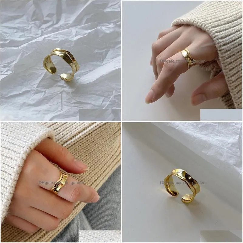 cluster rings gold color irregular double layer elegant for women wave shape 925 sterling silver party jewelry girl gift