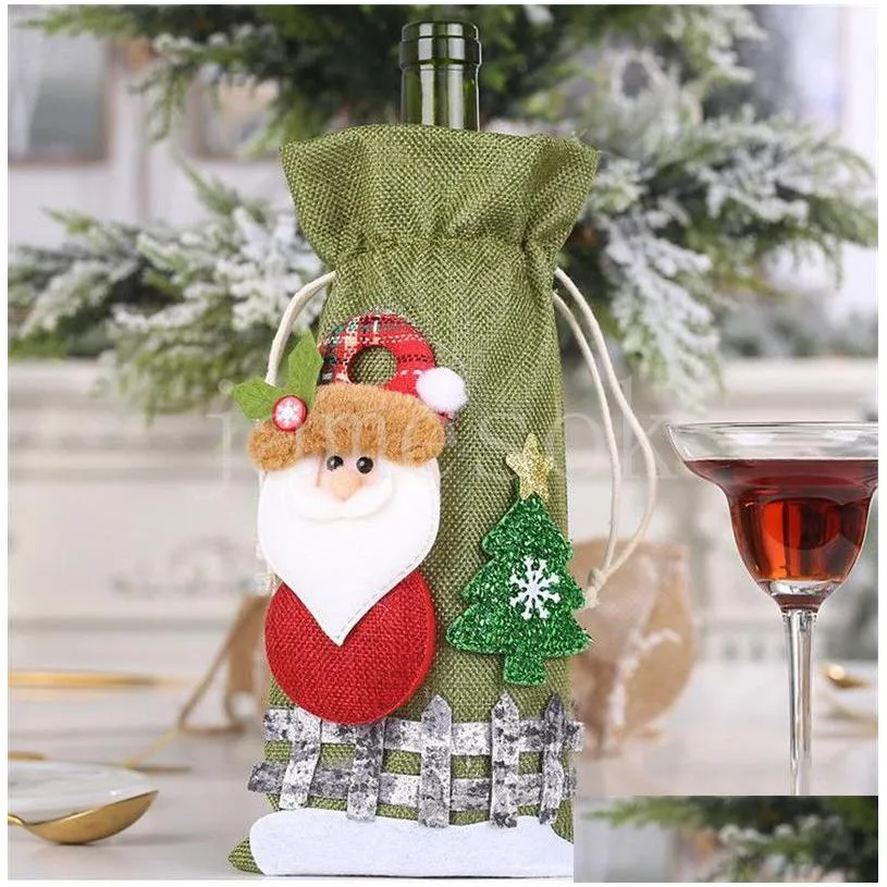 christmas wine bottle cover merry decor holiday santa claus champagne bottle cover decorations for home