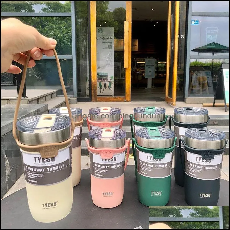710ml stainless steel coffee bottles with silicone hanging rope outdoor portable insulation water bottle