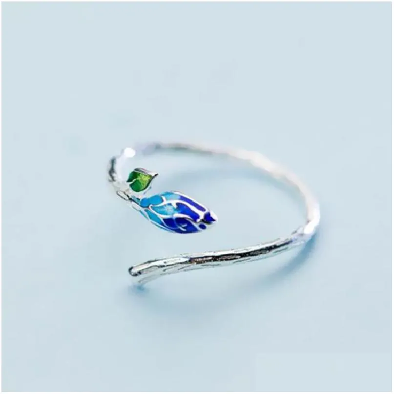 cluster rings yizizai simple art small  branch green leaf ring for women vintage silver color ladies trendy fashion finger jewelry