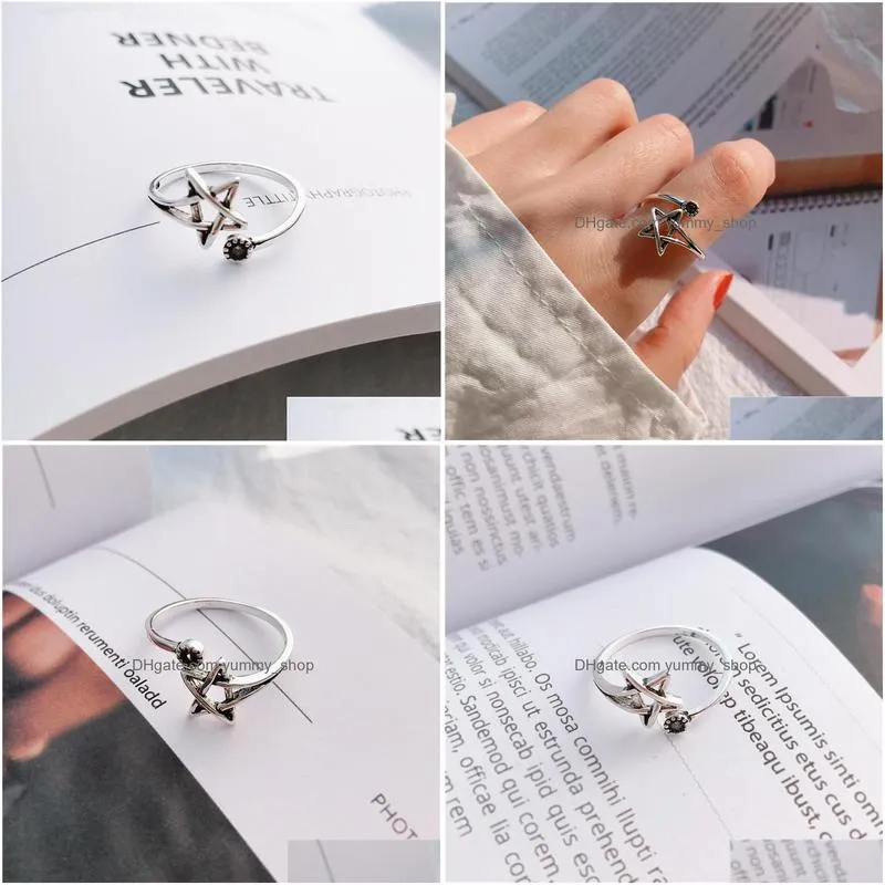 fashion jewelry s925 sterling sliver ring cat vintage hollow star open finger ring