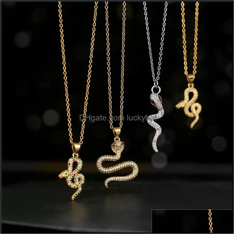 pendant necklaces gold color winding shape snake necklace chain cz vivid animal jewelry punk style bijouxpendant pendantpendant