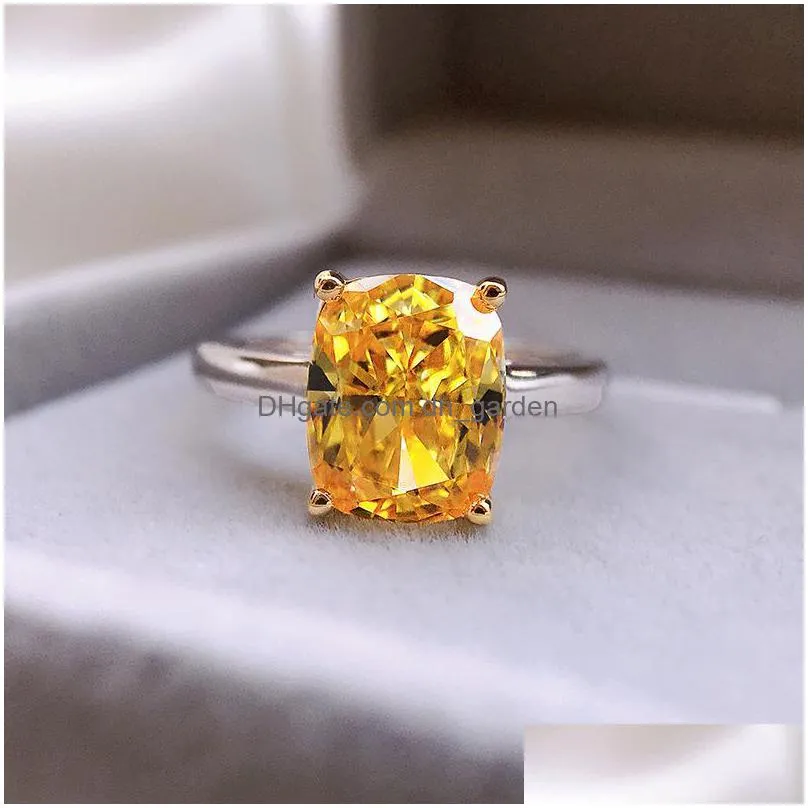 cluster rings high carbon diamond 1ct citrine gemstone solid silver 100 925 fine jewelry couple finger ring for women wholesale