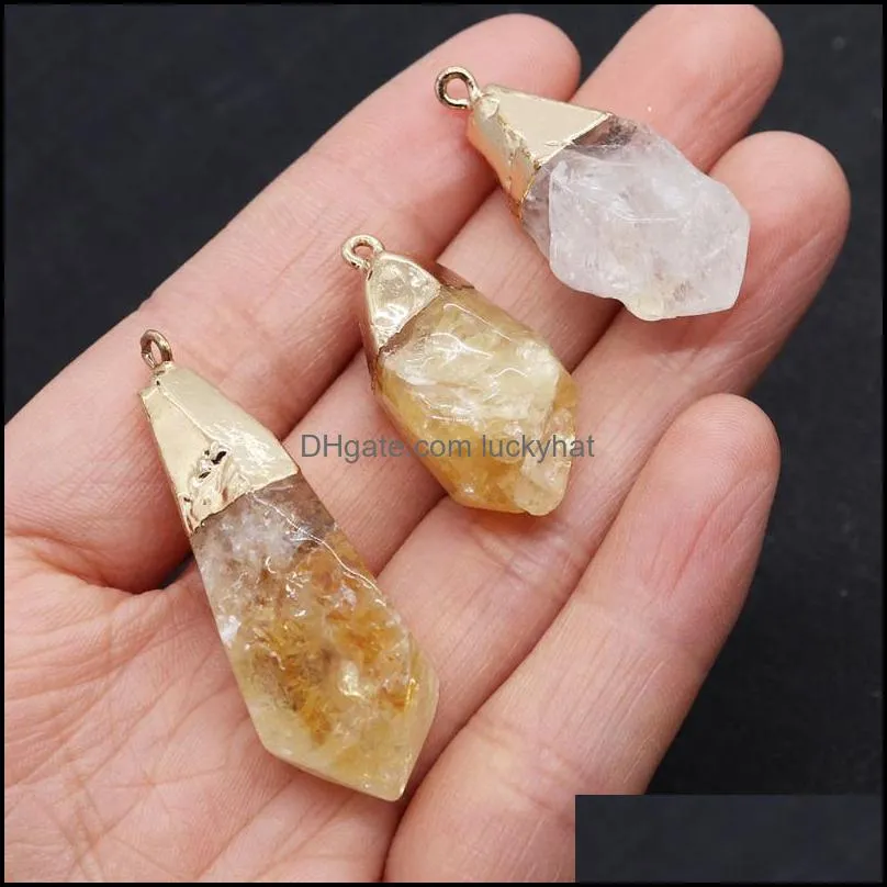 charms natural stone exquisite yellow ore crystal pendant irregular quartz gemstone for diy handmade necklace accessoriescharms