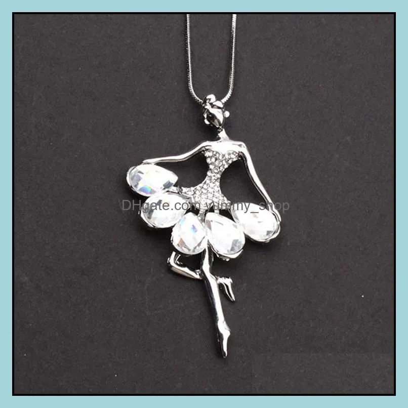 pretty dancing necklace silver ballerina dancer ballet dance pendant necklace charm girls christmas valentines day gift crystal