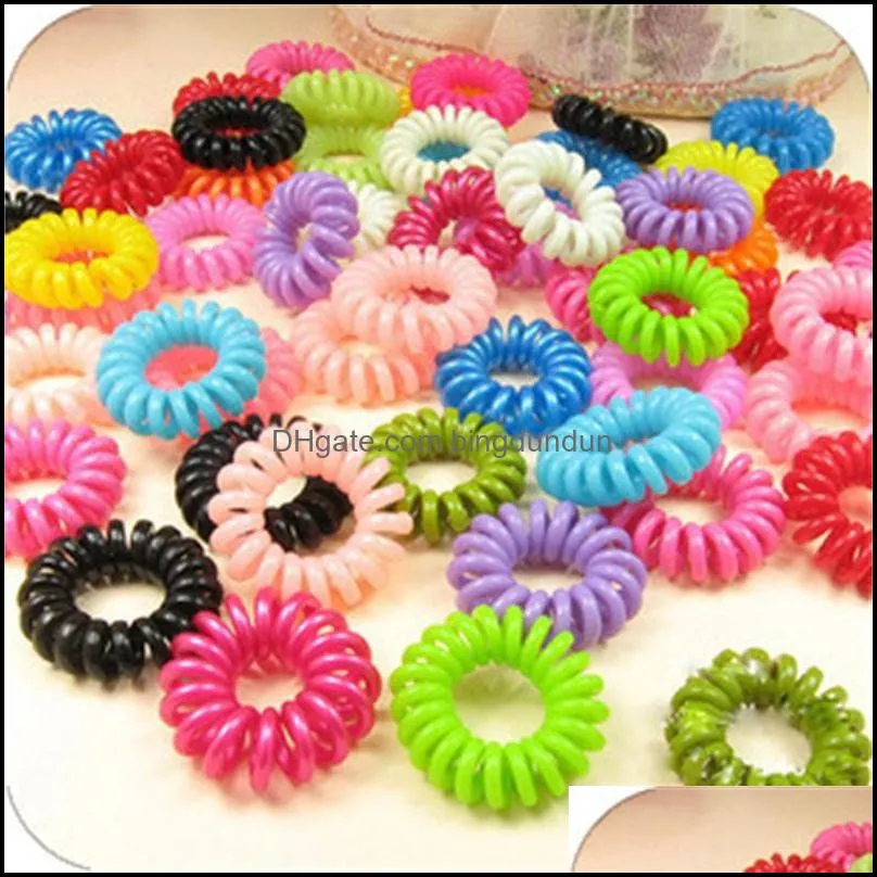 telephone coil head rope candy color woman girls ponytail holders circle elastic rubber string hair ring ornaments party favor 0 22sx