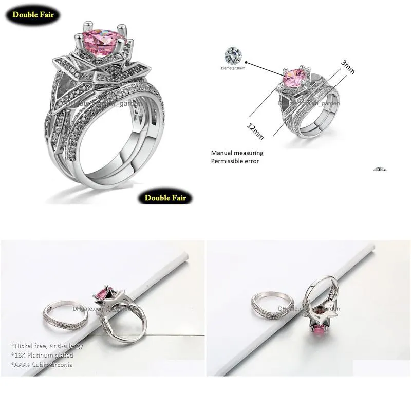 cluster rings romantic flower ring sets for women/girls fashion silver color pink cubic zirconia special jewelry gift anel dwr698